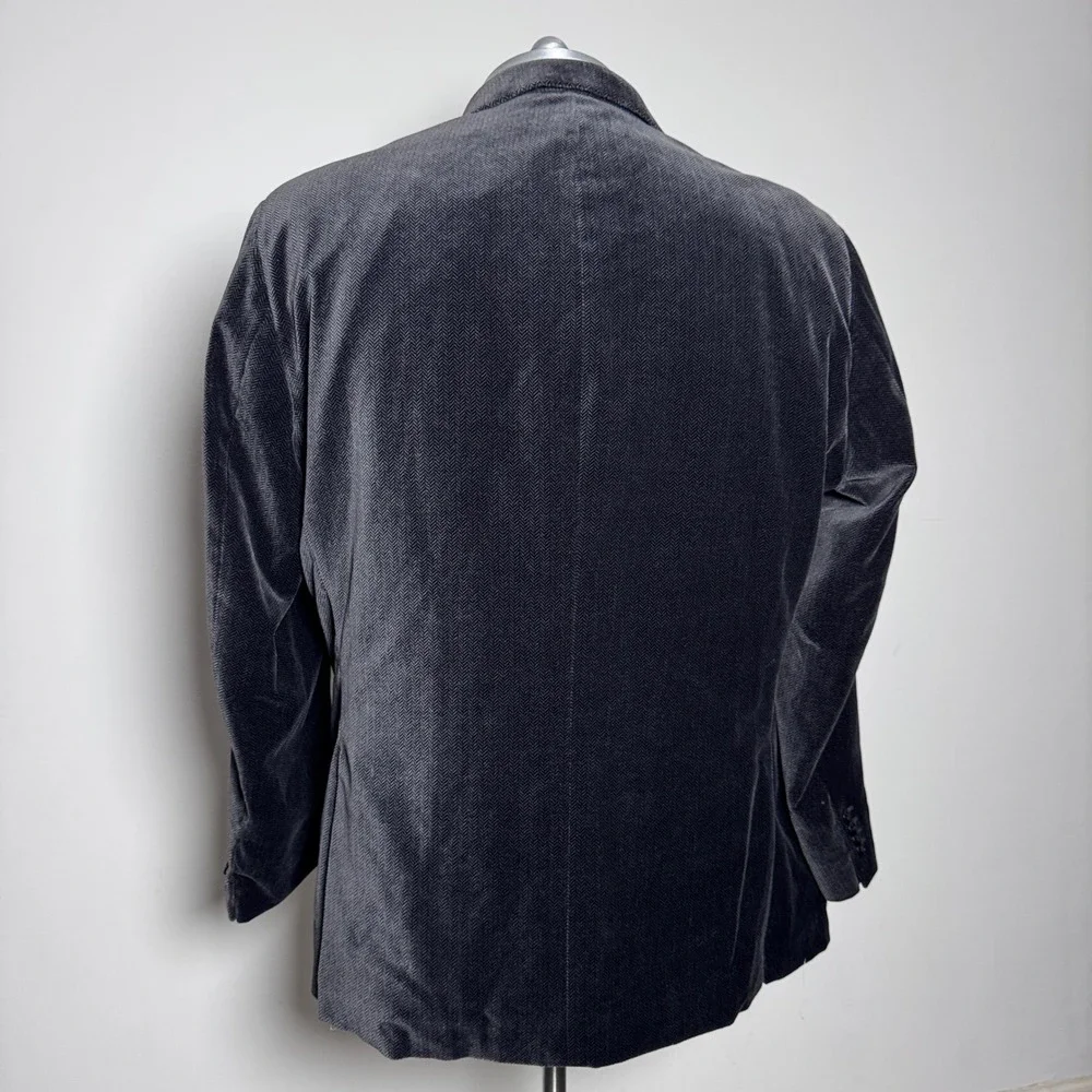 Johnston & Murphy Blazer Mens XXL Charcoal Gray Herringbone‎ Velvet Sport Coat